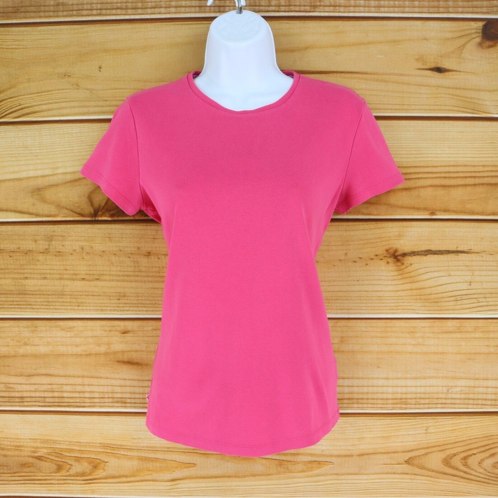 Jones New York Knt Top Crew Neck Womens Size M Pink Stretch Cotton Short Sleeve